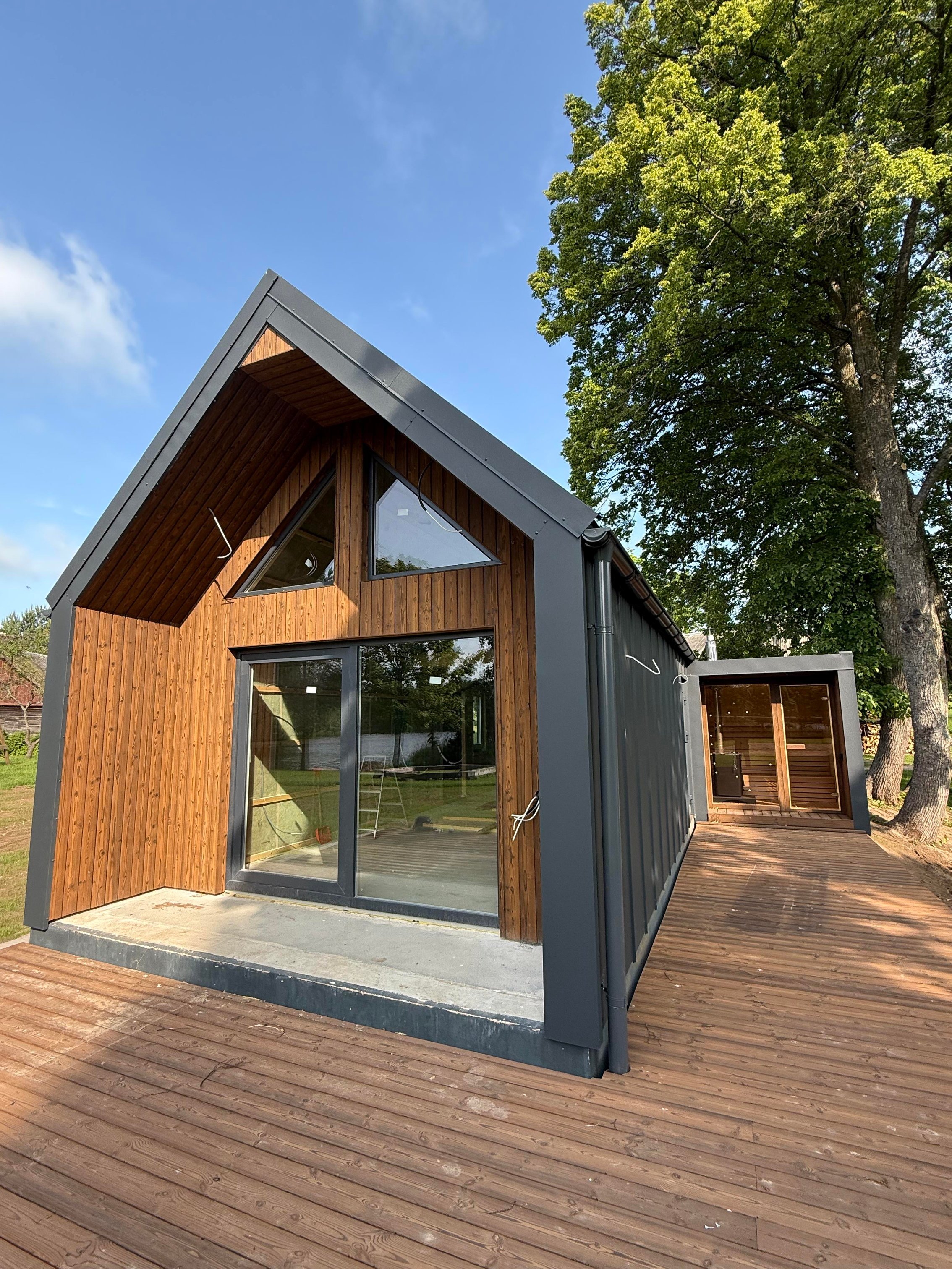 A-frame house with a sauna